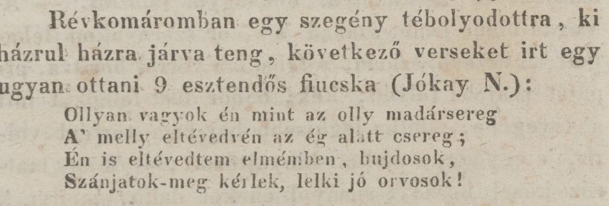 A kilencéves Jókai Mór verse a Társalkodóban