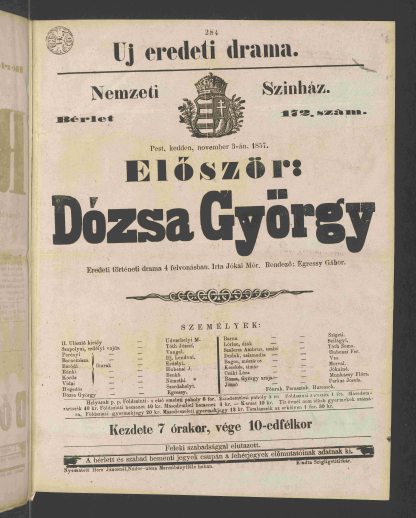 Jókai Mór – Szigligeti Ede – Erkel Ferenc: Dózsa György