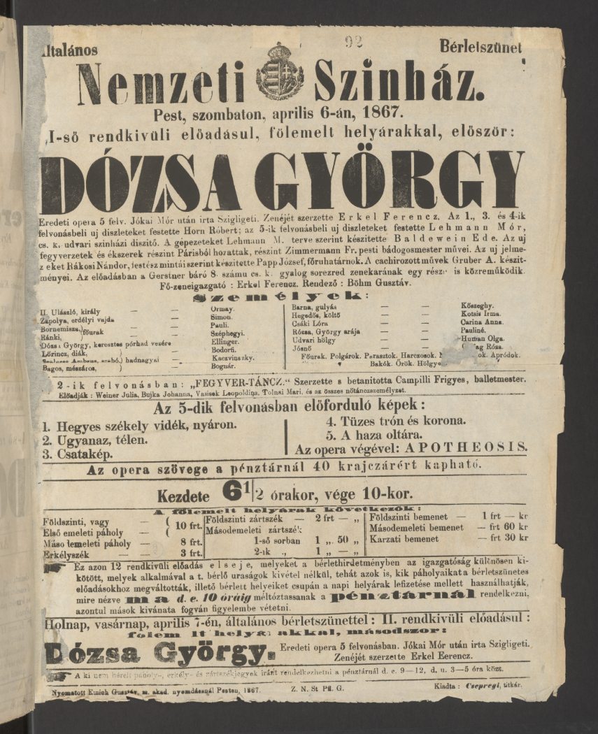 Jókai Mór – Szigligeti Ede – Erkel Ferenc: Dózsa György