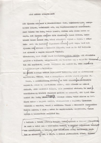 Nagy László. Adok néktek aranyvesszőt című esszéjének gépirata